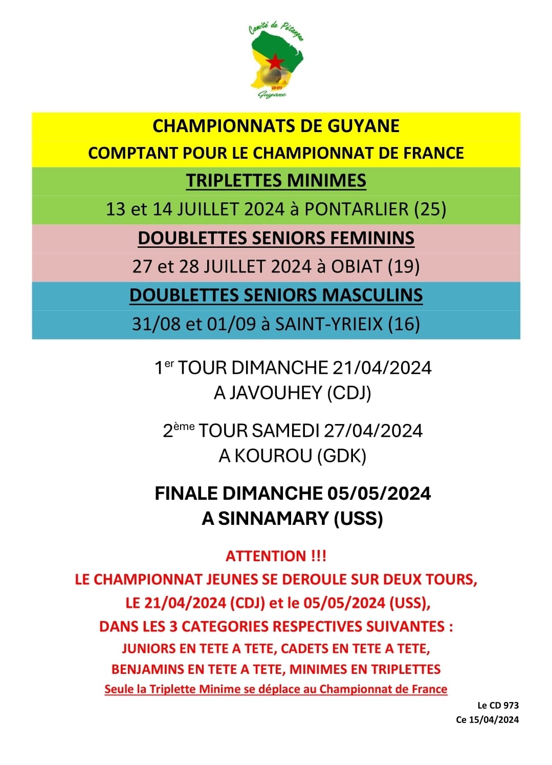 CHAMPIONNAT DE GUYANE COMPTANT POUR LE CHAMPIONNAT DE FRANCE