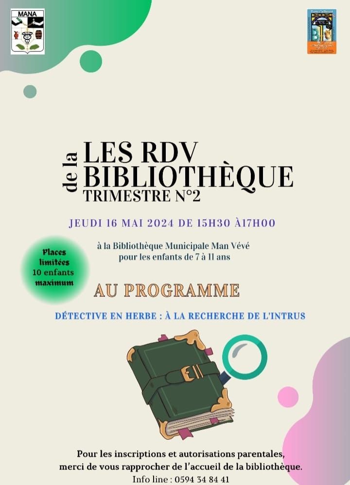 LES RENDEZ-VOUS DE LA BIBLIOTHÈQUE MUNICIPALE MAN VÉVÉ LE JEUDI 16 MAI 2024