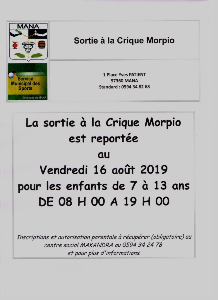 AFFICHE Sortie crique morpio vendredi 16 aoÃ»t 2019