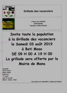 Affiche Grillade des vacanciers 03 08 2019