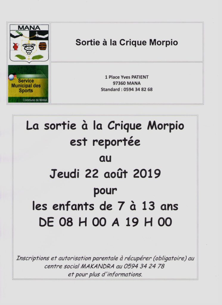 sortie Ã  la crique morpio jeudi 22 aoÃ»t 2019