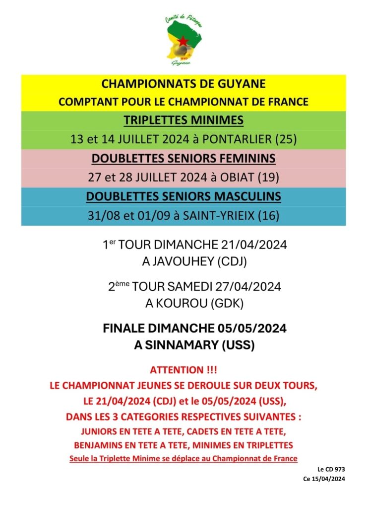 CHAMPIONNAT DE GUYANE COMPTANT POUR LE CHAMPIONNAT DE FRANCE