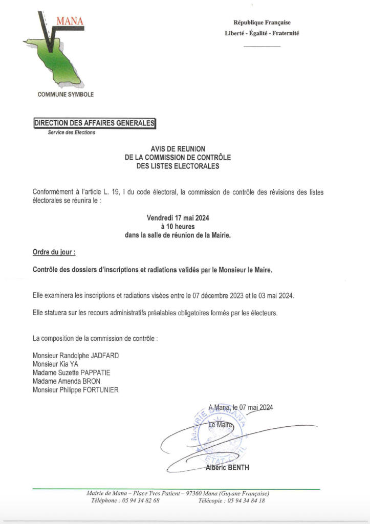 AVIS DE REUNION DE LA COMMISSION DE CONTRÔLE DES LISTES ELECTORALESESE LECTORALES
