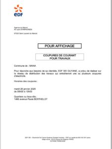 COUPURE DE COURANT POUR TRAVAUX
