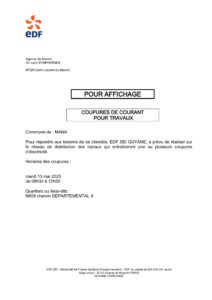 COUPURES DE COURANT POUR TRAVAUX du 13 mai