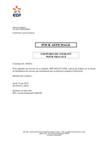 COUPURES DE COURANT POUR TRAVAUX du 15 mai