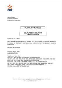 Coupure EDF pour travaux le mercredi 25 juin 2025