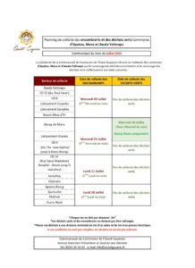 PLANNING DES COLLECTES DES DÉCHETS VERTS ET DES ENCOMBRANTS POUR LE MOIS DE JUILLET 2025