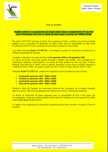 Enquête relative à la Déclaration de projet valant mise en compatibilité N°2 du Plan Local d’Urbanisme (PLU) de la comme de Mana dans le secteur de TERRE ROUGE